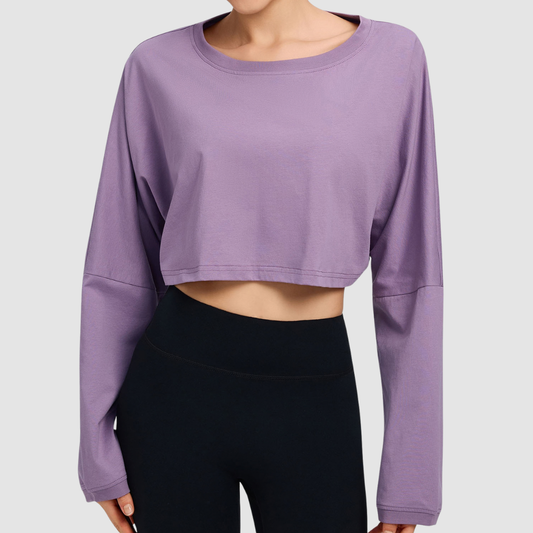 Wholesale Women's Loose Cropped Long-Sleeve Fitness T-Shirt