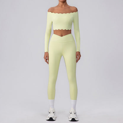 Wave Fitness off shoulder Sports crop top + High-Waist leggings 2-Piece Set