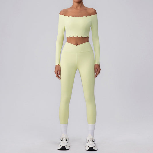 Wave Fitness off shoulder Sports crop top + High-Waist leggings 2-Piece Set