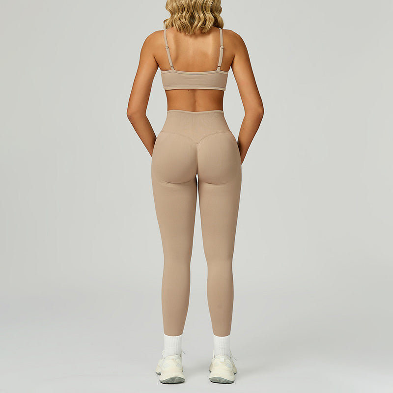 Seamless thin straps Sports Bra + High-waisted leggings 2-Piece Set