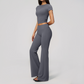 Wholesale Women's Buttery Soft Short Sleeve Crop Top & Flare Pants Yoga Set