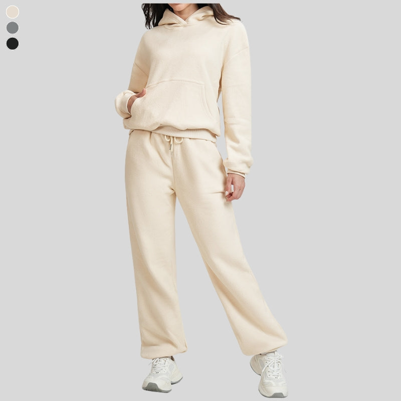 Double-sided fleece loose-fitting sweatshirt and pants set