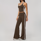 Wholesale Women's Bare-Feel Color-Block Tank Top & High waisted flared pants Set