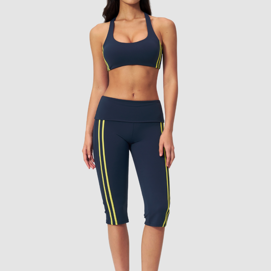 Wholesale Brushed V-Neck Sports Bra & Button-Up Cropped Pants Set