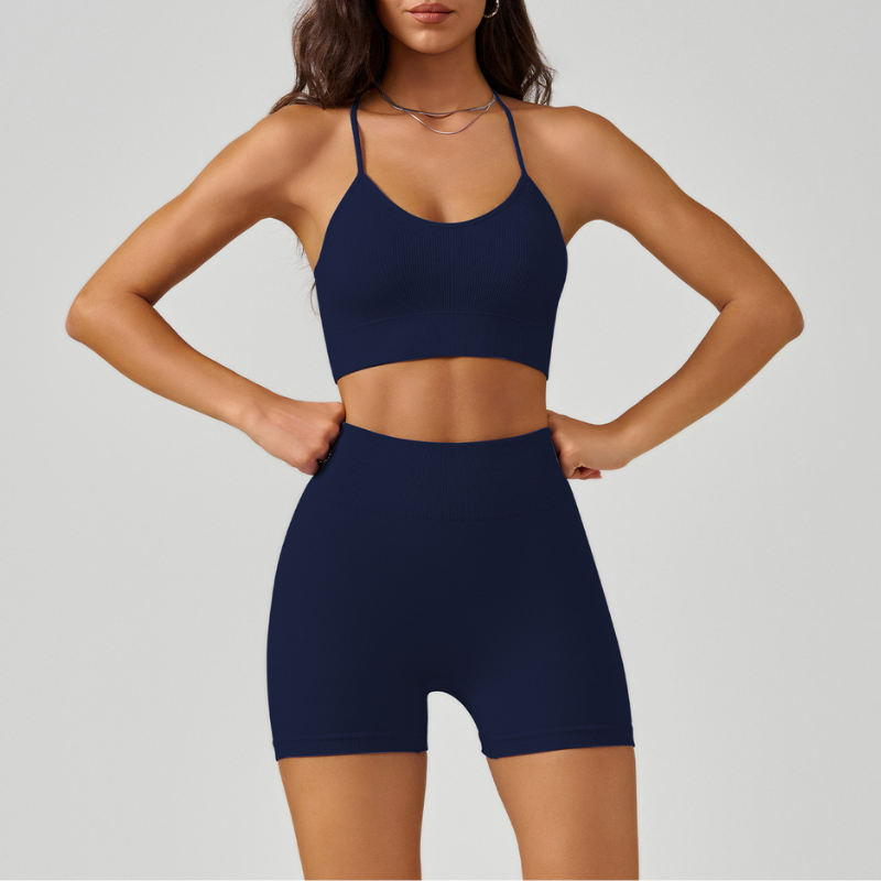 Crossover spaghetti strap bra & shorts sport sets