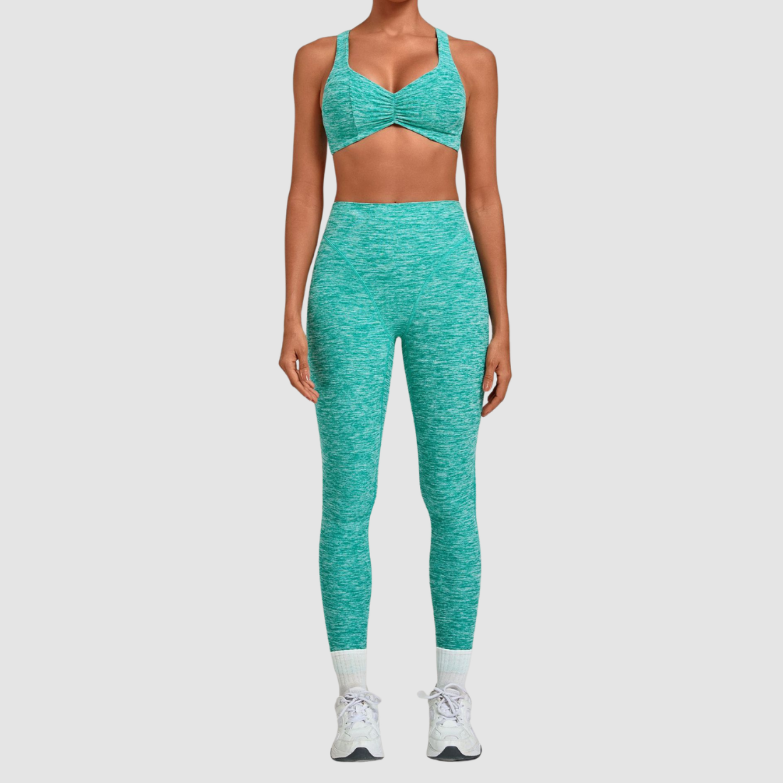 [Wholesale Women’s Ruched Sports Bra & High-Waist Leggings Yoga Set – 9291+1567]