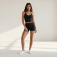 Wholesale Women's Halter V-Neck Color-Block Slim-Fit Sports Bra & Shorts Yoga Set