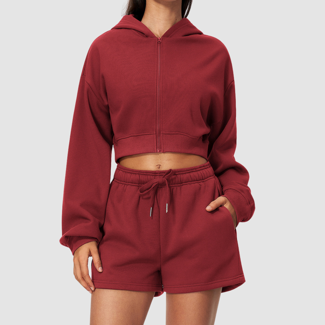 Wholesale Women's Zip Up Hoodie – Cropped Fleece-Lined Sport Jacket
