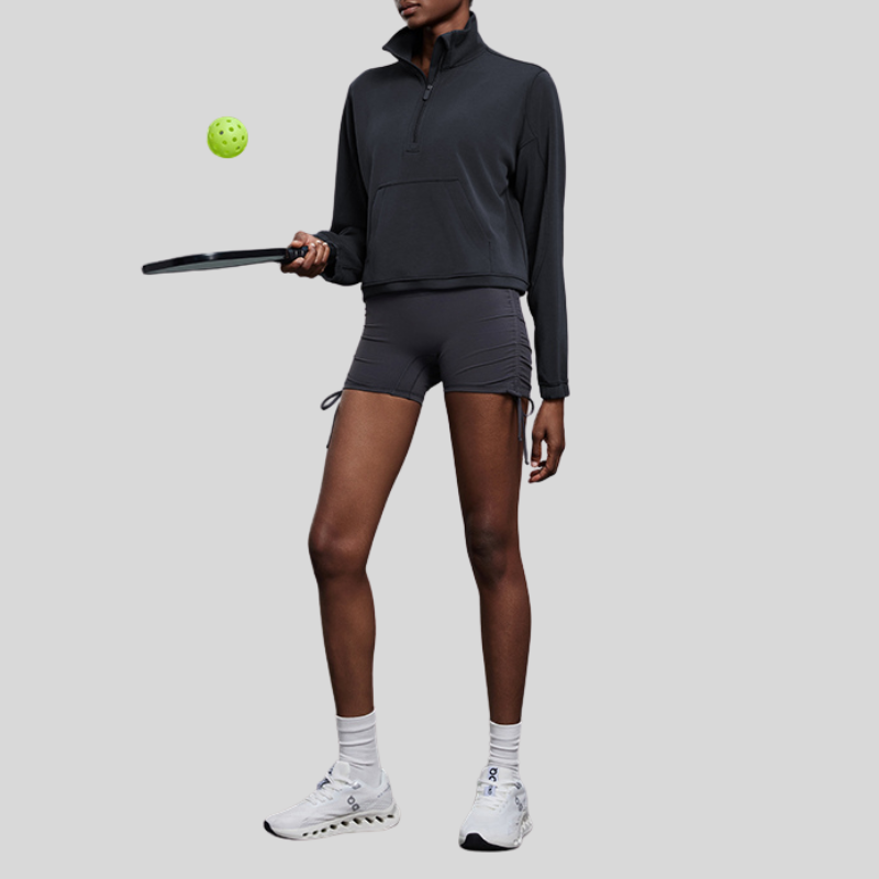 Half-zip stand collar drawstring sports top