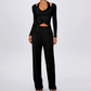 Wholesale Women's Padded Sports Bra+Tie-Front Long-Sleeve+Wide-Leg Pants Yoga Set