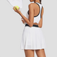 Wholesale Women's Contrast Pleated Tennis Dress with Chest Pads – One-piece tennis dress with built-in chest pads