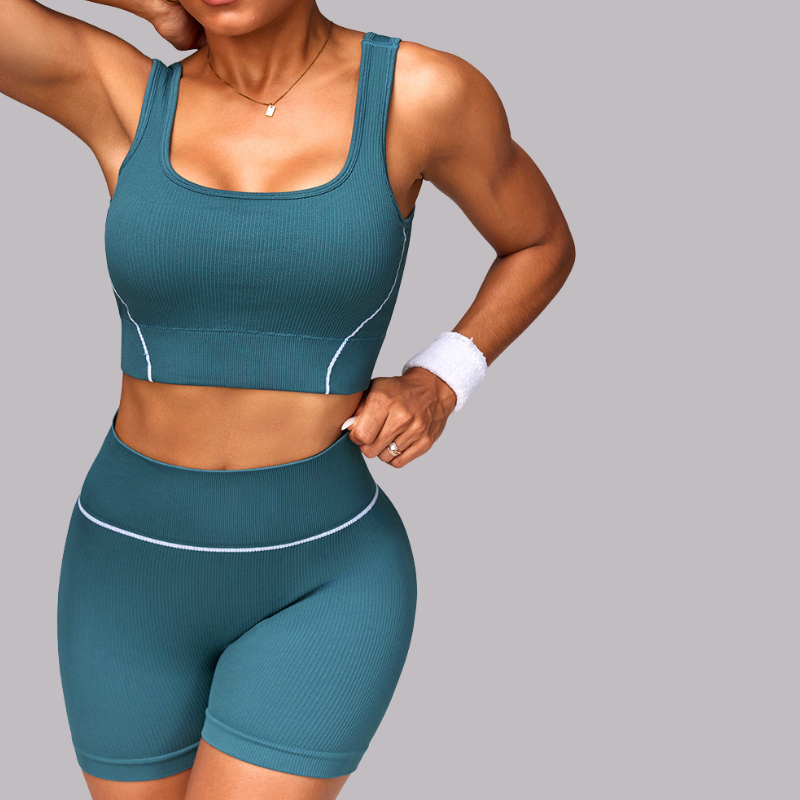 Women's U-neck sports bra + yoga shorts two-piece set