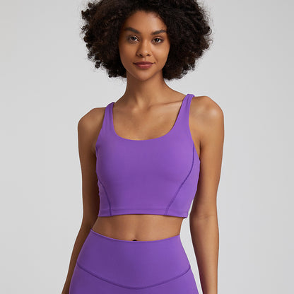 High-waisted nude leggings+U-shaped neckline sports bra 2-piece set