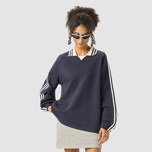 Wholesale Men's Striped Cotton Polo-Collar Sweatshirt