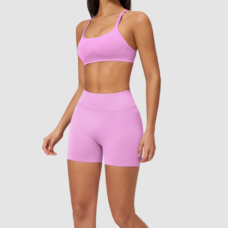 Wholesale Seamless Cross-Back Sports Bra & High-Waist Biker Shorts Set – Quick-Dry Yoga 2-Piece