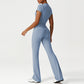 Snug-Fit Cropped T-Shirt + Butt-Lifting Flared Pants 2-Piece Set