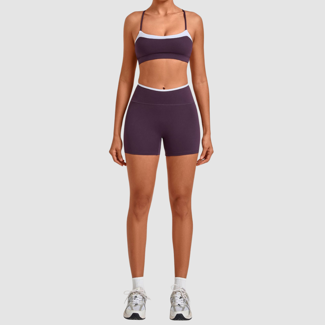 Wholesale Women’s Contrast Sports Bra & High-Waist Biker Shorts Yoga Set