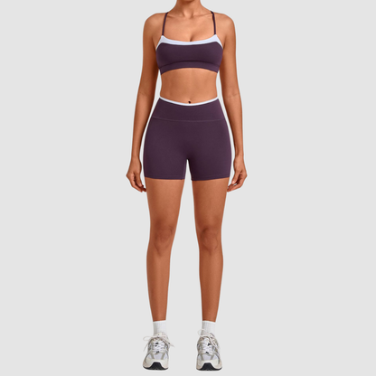 Wholesale Women’s Contrast Sports Bra & High-Waist Biker Shorts Yoga Set