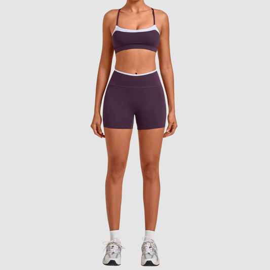Wholesale Women’s Contrast Sports Bra & High-Waist Biker Shorts Yoga Set