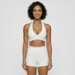 Deep V halter neck bra + high waisted shorts 2-piece set