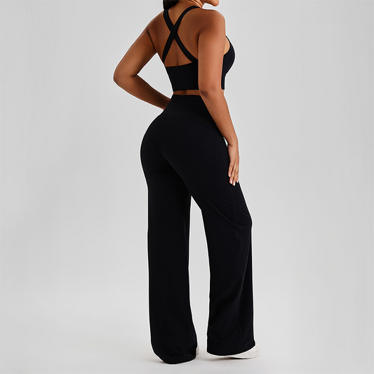 Wholesale Women's Peach Lift High Waist Flare Pants Yoga Set – Cross Back Sports Bra 0258