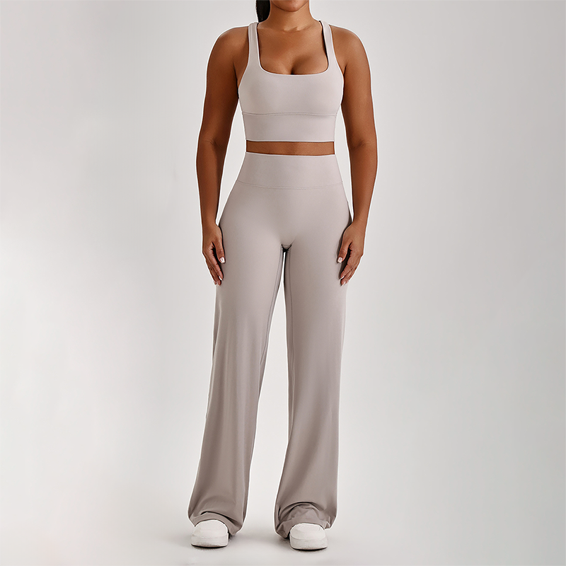Wholesale Women's Peach Lift High Waist Flare Pants Yoga Set – Cross Back Sports Bra 0258