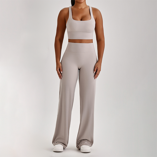 Wholesale Women's Peach Lift High Waist Flare Pants Yoga Set – Cross Back Sports Bra 0258