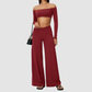 Wholesale Women's Long-Sleeve Tops + Wide-Leg Pants Fitness Two-Piece Set
