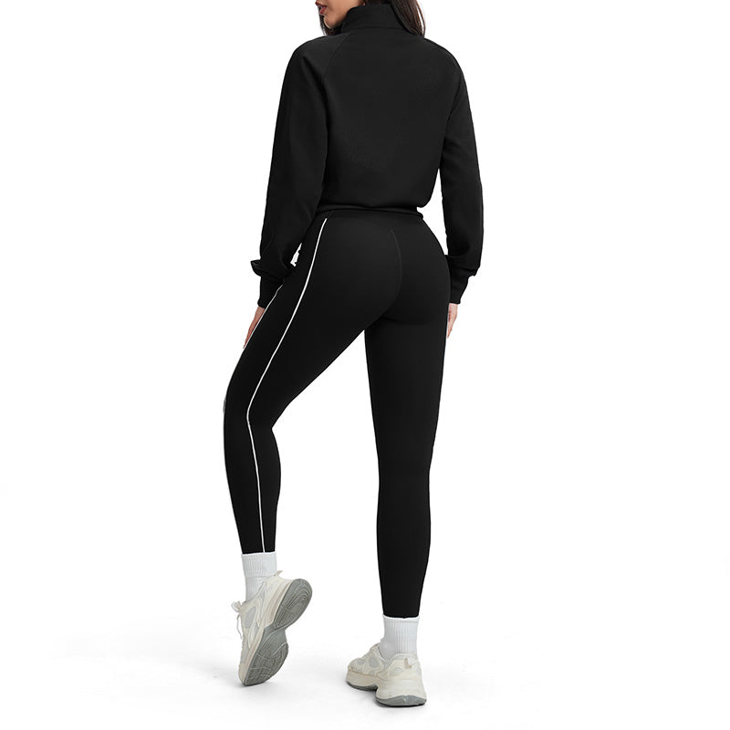 Color-blocked loose-fitting jacket + high-waisted leggings 2-piece set