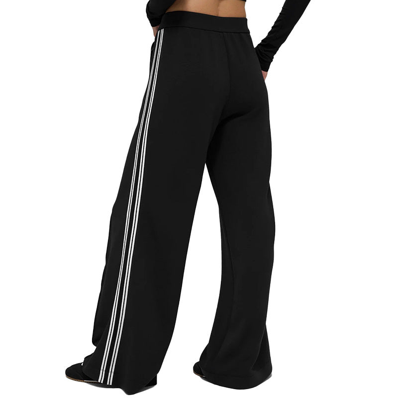 High-waisted striped color-blocked casual sweatpants