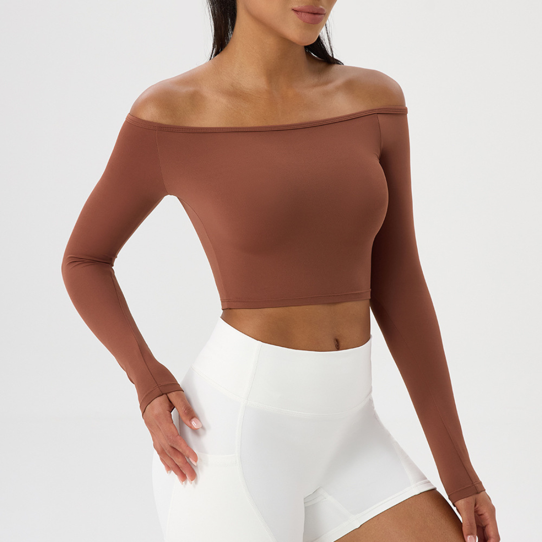 Women's Off-Shoulder Long Sleeve Yoga Top Quick-Dry Top