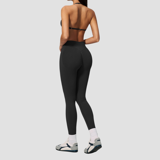 Wholesale Women's Seamless Yoga Set: Strappy Sports Bra & Leggings – High-Stretch w/ Chest Pad