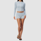Wholesale Women's Stripe Yoga Set: Zip Stand-Collar Jacket & Shorts