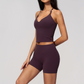 Wholesale Women's Cross-Back High Waist Yoga Set Sports Bra & Shorts with Chest Pad