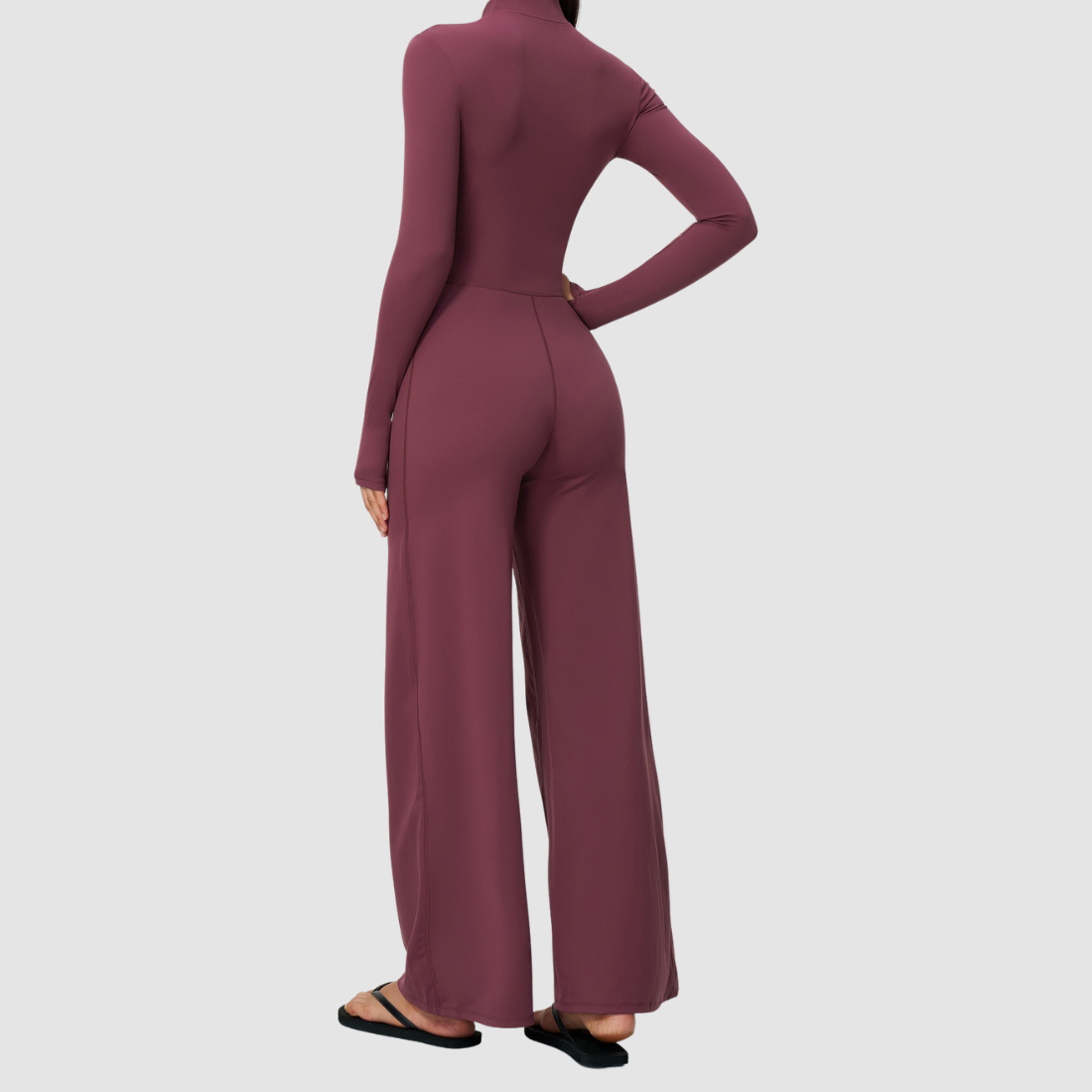 Wholesale Women's Zip-UP Long-Sleeve Wide-leg Yoga Overalls Bodysuit