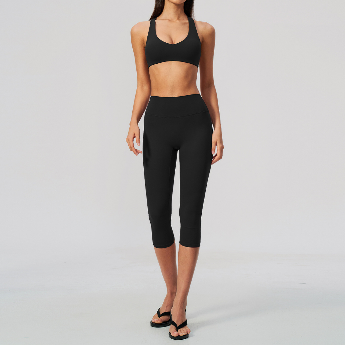 Wholesale Women V-Neck Crisscross Back High Waist Butt Lift Cropped Pants Sports Set
