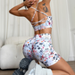 Printed backless camisole bra and yoga shorts two-piece set