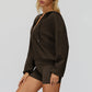V-neck large hooded jacket+Sports tank top+High waisted shorts 3-piece set