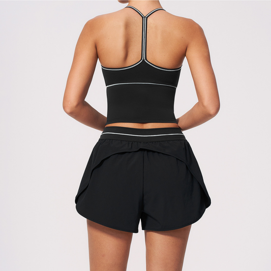 Wholesale Women's Brushed Yoga Set: Halter V-Neck Bra & Shorts – Colorblock Quick-Dry