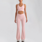 Wholesale Women's Open-Back Long Sleeve Crop Top & High Waist Leggings Set with Chest Pad