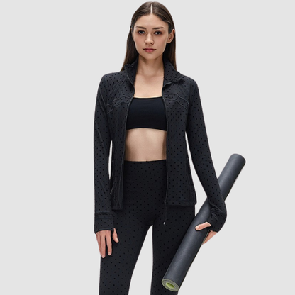 Wholesale Polka Dot Gold Zipper Stand Collar Jacket