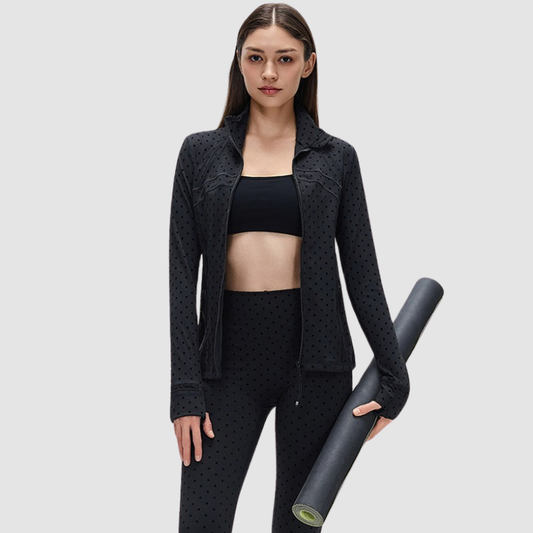 Wholesale Polka Dot Gold Zipper Stand Collar Jacket