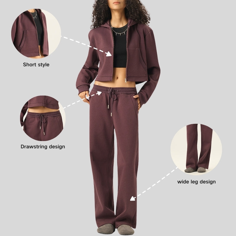 Short hooded sweatshirt and sweatpants set