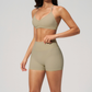 Wholesale Women's Halter Neck Sports Bra & High-Waist Booty Shorts Set – Seam-Detail Quick-Dry 2-Piece Yoga Set