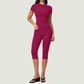 Wholesale Women's Seam-Detail Short Sleeve Crop Top + Mid-Length Shorts Set – Butt-Lifting Yoga Gym Activewear