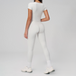 Wholesale Seam-Detail Cropped T-Shirt & High-Waist Leggings Set – Brushed Yoga 2-Piece