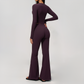 Wholesale Women's Cream-Feel Fleece Long Sleeve Top & High waisted flared Pants Set