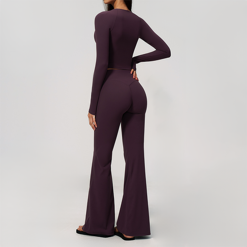 Wholesale Women's Cream-Feel Fleece Long Sleeve Top & High waisted flared Pants Set