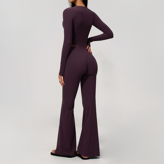 Wholesale Women's Cream-Feel Fleece Long Sleeve Top & High waisted flared Pants Set