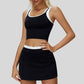 Two-piece contrasting sports tank top + A-line skirt